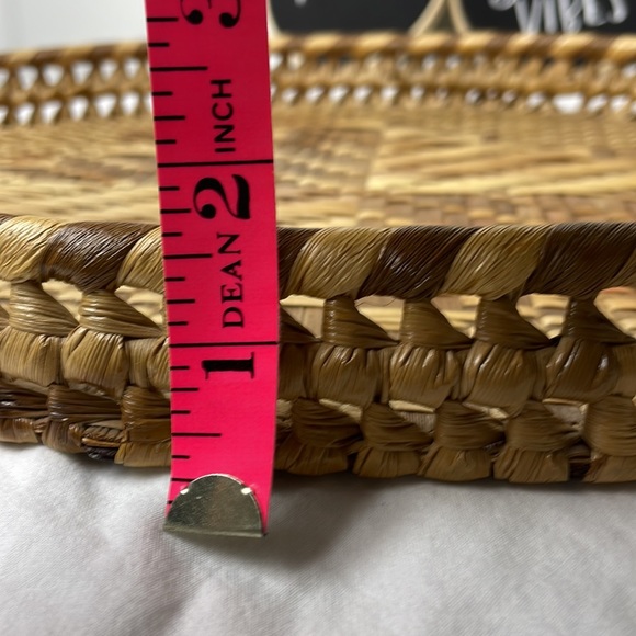 Vintage Woven Raffia Rattan Geo Holiday Handle Serving Home Decor 11 x 16 Tray - Picture 8 of 15